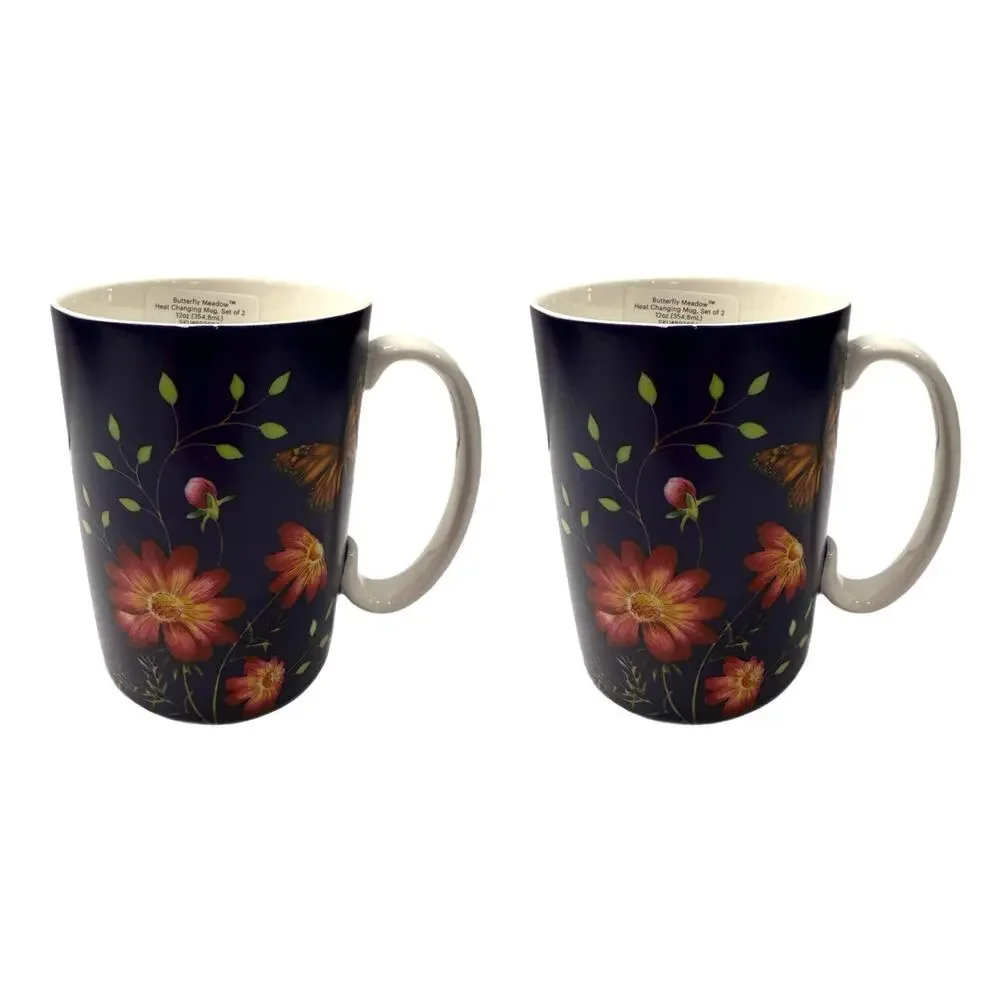 NEW Set of 2 Lenox Butterfly Meadow Heat-Changing Ceramic Mugs